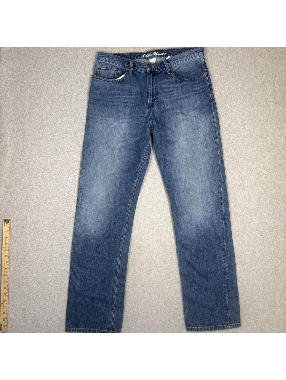 Eddie Bauer Men's Size 34x36 Relaxed Fit Blue Jeans Ankle Length